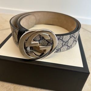 Gucci Belt GG Supreme Interlocking G Buckle 1.5W Beige Ebony/Cocoa